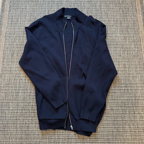 French Connection Blue Zip Up Sweater with Stand-Up Collar - Picture 1 of 3